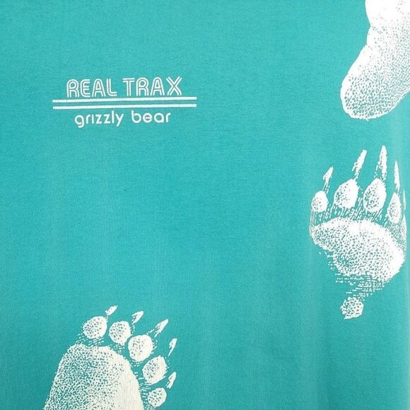 Grizzly Bear Real Trax T Shirt Vintage 80s All Over Print Nature Tee Made In USA - Picture 2 of 7